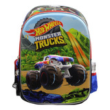 Mochila Primaria Hot Wheels Monster Trucks Rígida 3d Escolar Color Negro