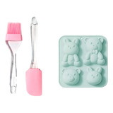 Kit Reposteria Molde Conejito Silicona + Espatula + Pincel 