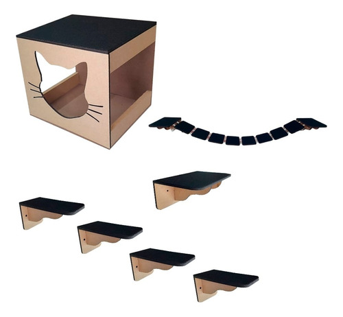 Playground Para Gato 7 Pcs Mdf Montado + Brinde Escova Pelos