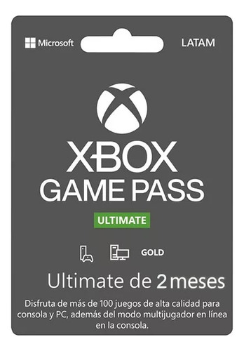 Tarjeta Digital 2 Meses-xbox Game Pass Ultimate De Microsoft