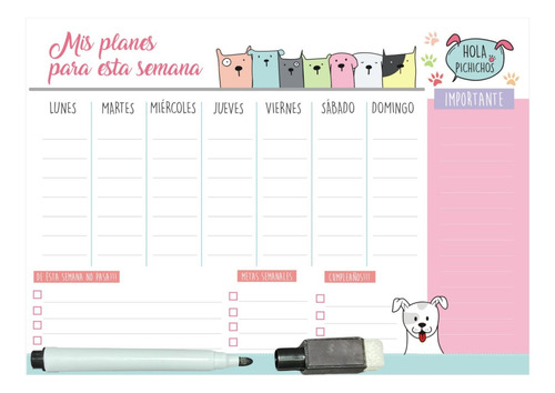 Planner Semanal Imantado Pizarra Magnética Semana C Marcador