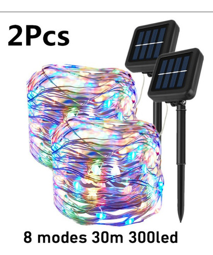 2 Piezas 8 Modos Barra De Luz Solar Navideña Impermeable 30m