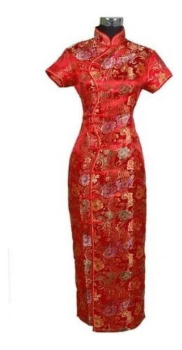 Vestido Tradicional Chino Qipao Cheongsam Rojo De Noche