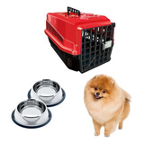 Caixa Transporte Pet Vermelho N1 E Dois Bebedouro P/cachorro