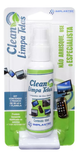 Clean Limpa Telas Notebook Celular 60 Ml C Flanela Implastec