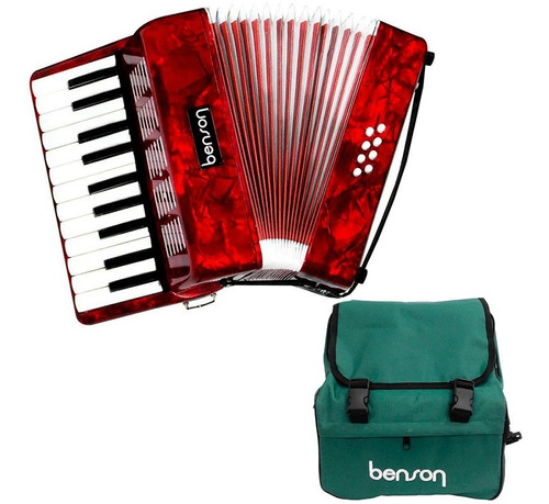  Acordeon Benson Vermelho Perolado Com 8 Baixos - Bac08