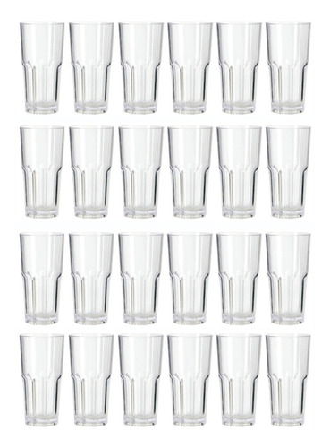 Vaso Acrilico Facetado Trago Largo 330ml Transparente X24