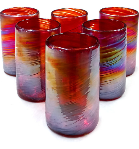 Set 6 Vasos Para Agua Pintas Tornado Y Lustre-vidrio Soplado