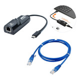 Adaptador Usb-c Giga Ethernet 10/100/1000 Mbps + Fio Rede 1m