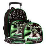 Kit Mochila Hulk Infantil Meninos Rodinha Escolar Masculina Cor Verde