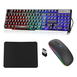 Kit Teclado Semi-mecânico Led + Mouse Rgb Sem Fio Mouse Pad