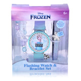 Reloj Con Luces Para Niñas Disney Frozen + Pulsera