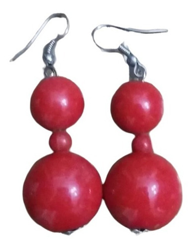 Aros Rojos Perlas Rojas Pasantes 7cm De Largo (cu11)