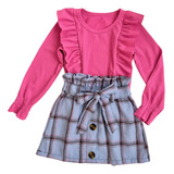 Roupa Infantil De Frio Menina Saia Xadrez  Blusa Manga Longa