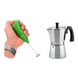 Mini Batidor Revolvedor De Leche + Cafetera Italiana 9 Tazas