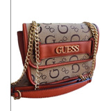 Bolso Guess Cadena Naranja/café Logotipos