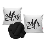 Kit 2 Capas De Almofadas Mr Mrs Amor + 1 Nó Escandinavo 