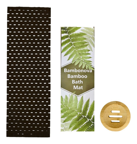 Bambonova Tapete De Bano Negro De Bambu De 48 X 16 Pulgadas 