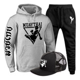 Conjunto Moletom Luta Blusão + Calça + Boné Muay Thai Mod 3!