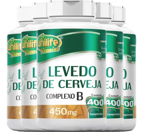 5x Levedo De Cerveja 100% Puro - 400 Comps 450mg Unilife