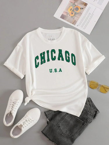 Remera Chicago Mujer Oversize Estampada Urbanas Para Salir