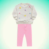 Conjunto Infantil Menina Blusão Pelúcia E Calça Legging Rosa