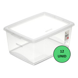 12 Caixa Organizadora Com Tampa Plástico Cristal Ordene 30l Cor Transparente