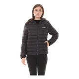 Campera Mujer Capucha Ultra Liviana Simil Pluma Negro