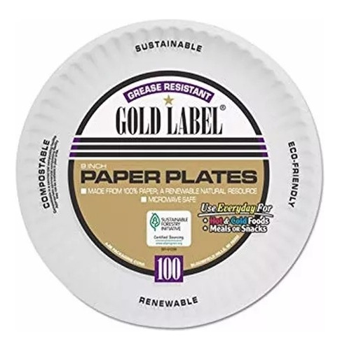 Platos Llanos Desechables De Papel Gold Label 23 Cms X 300
