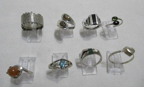 Lote 8 Anillos Plata 925 Piedras Naturales Corazón Ébano