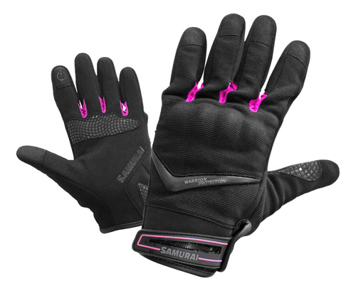 Guantes Moto Cortos Samurai Warrior Tessen Negro Rosa Touch