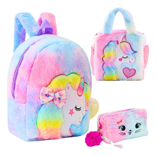 Kit Mochila Infantil Escolar Unicórnio Lancheira + Estojo