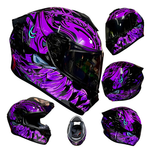 Casco Para Moto Morado Negro Dama Certificado Xbull Integral | Envío gratis