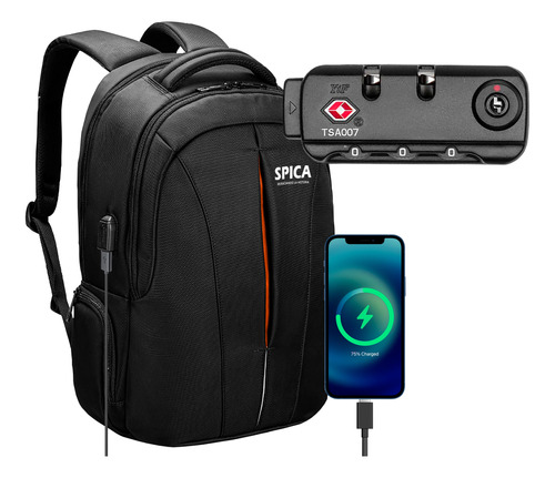 Mochila Antirrobo Impermeable Spica M-90 Usb Porta Notebook