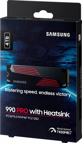 Ssd Samsung 990 Pro 4tb Dissipador De Calor Heatsink Pcie 4.0 X4 Nvme Gaming M.2 2280 Até 7450mb/s Mz-v9p4t0cw Para Ps5