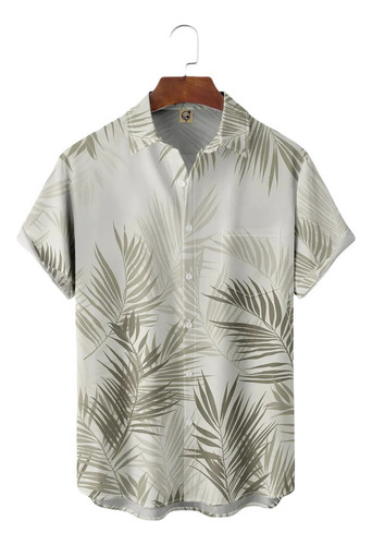 K Camisa Hawaiana Unisex Palm Leaf White V8, Camisa Playa P