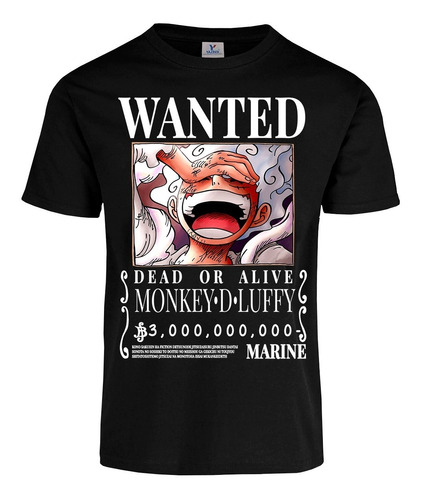 Playera Cartel Wanted Monkey D Luffy One Piece 2022 Negra