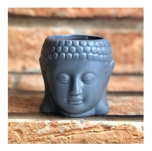 Mini Vaso Decorativo Cabeça Do Buda Enfeite Cerâmica 6x7x8cm Cor Cinza