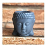 Mini Vaso Decorativo Cabeça Do Buda Enfeite Cerâmica 6x7x8cm Cor Cinza
