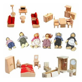 Completo Set  Muebles Madera Para Casa Muñecas  + Familia