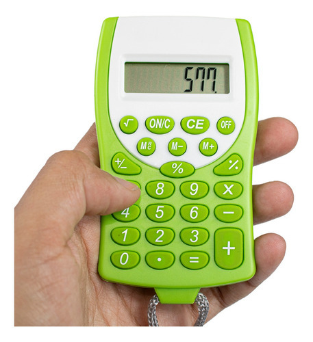 Mini Calculadora Colorida De Bolso Com Cordinha Escritório Cor Verde