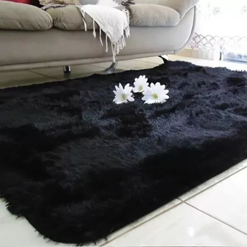 Alfombra Negra Pelo Sintetico Pelo Largo Alto 2 X 2.40 Mts