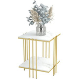 Wisfor Gold Side End Table 2 Tier Marble Sofa Bed Side Table