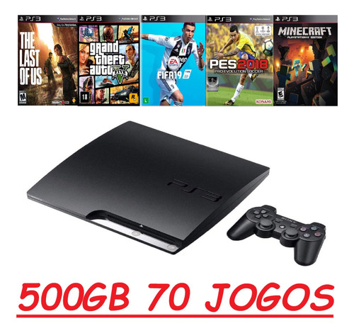 Ps3 Play Playstation 3  2 Controles / Manetes  500gb +70 Jogos Originais + Gta V 5 + Fifa + Pes + Minecraft + The Last Of Us