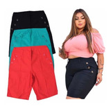 Kit Com 3 Bermudas  Plus Size Feminino Bengaline 42 Ao 52