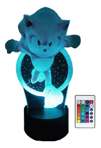 Sonic Lampara Led 3d Erizo Control 16 Colores + Touch 