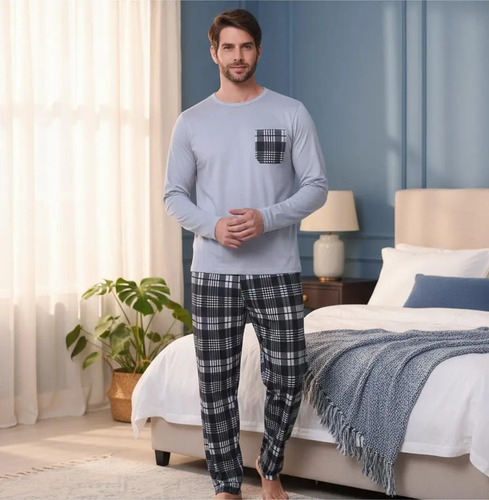 Pijamas De Frio Camisa E Calça De Malha Xadrez Masculino | MercadoLivre