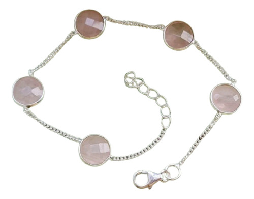 Tbe-pulseira Prata 925 Quartzo Rosa  Facetado