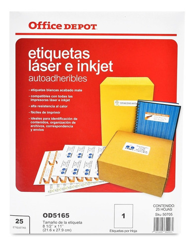 100 Etiquetas Adhesiva Tamaño Carta Laser E Inkje Office Dep