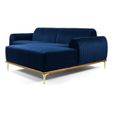 Sofá 320cm 5 Lugares Chaise Direito Molino Veludo Azul Cor Azul-escuro Desenho Do Tecido Liso